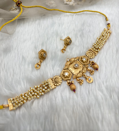 Gold Polki Choker Indian Jewellery Bobo Set
