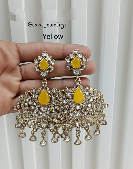 Yellow Antique Gold Indian Bollywood Yadav Earrings