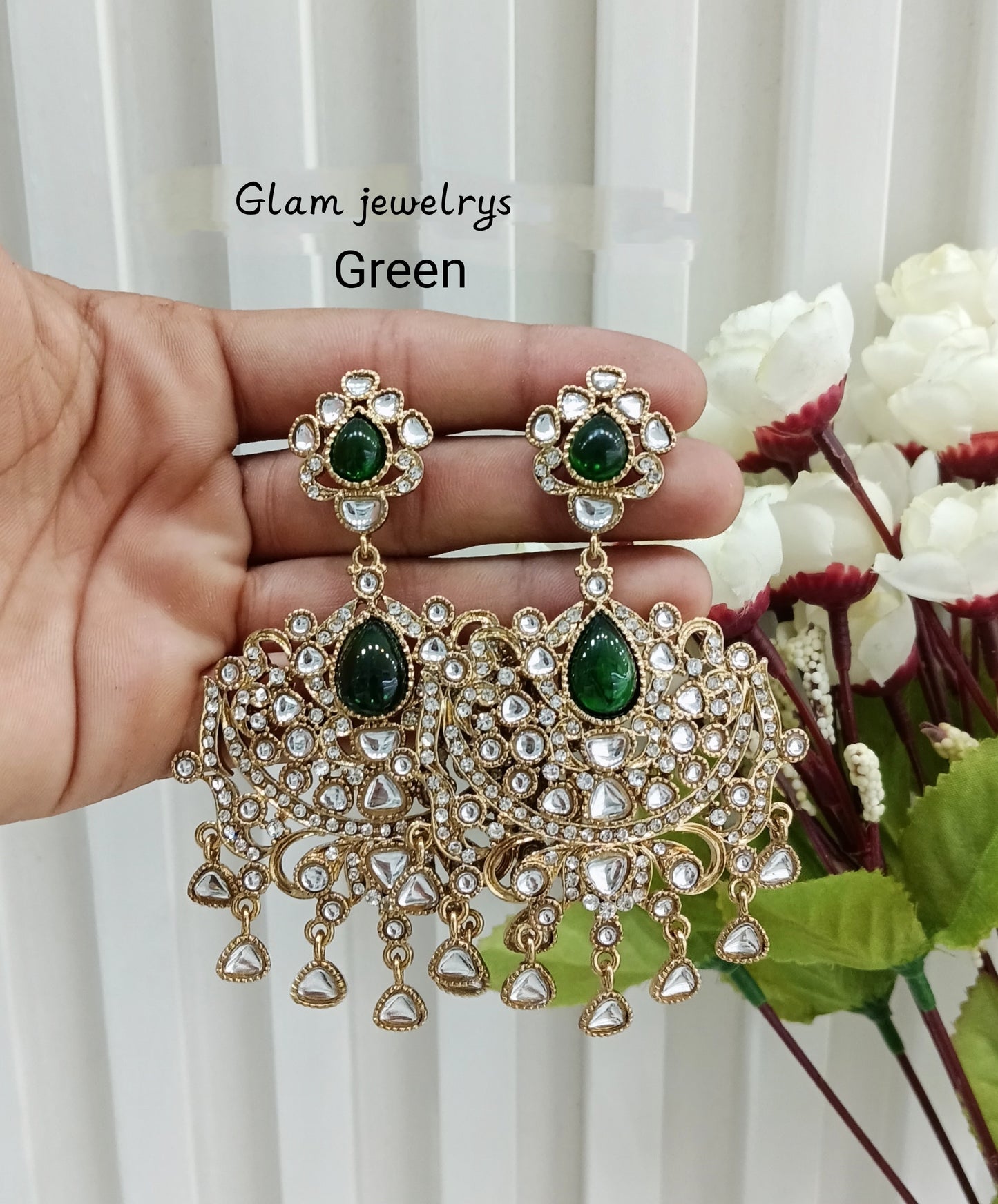 Green Antique Gold Indian Bollywood Yadav Earrings