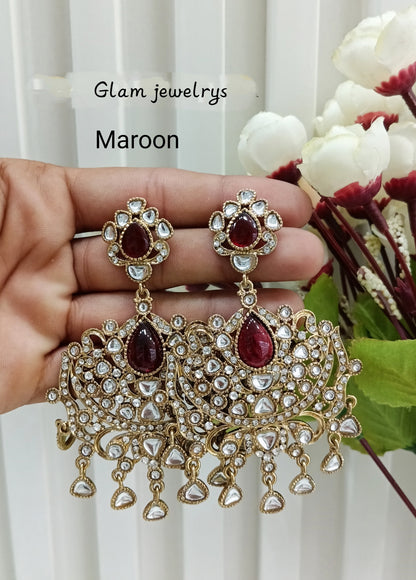 Maroon Antique Gold Indian Bollywood Yadav Earrings