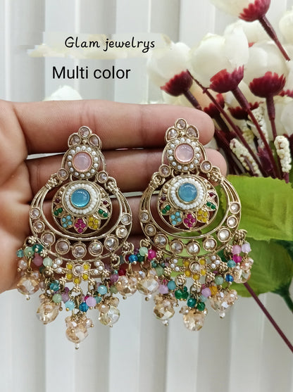 Multi Color Kundan Chandbali Indian Bollywood Dvinder Earrings