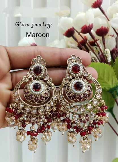 Maroon Kundan Chandbali Indian Bollywood Dvinder Earrings