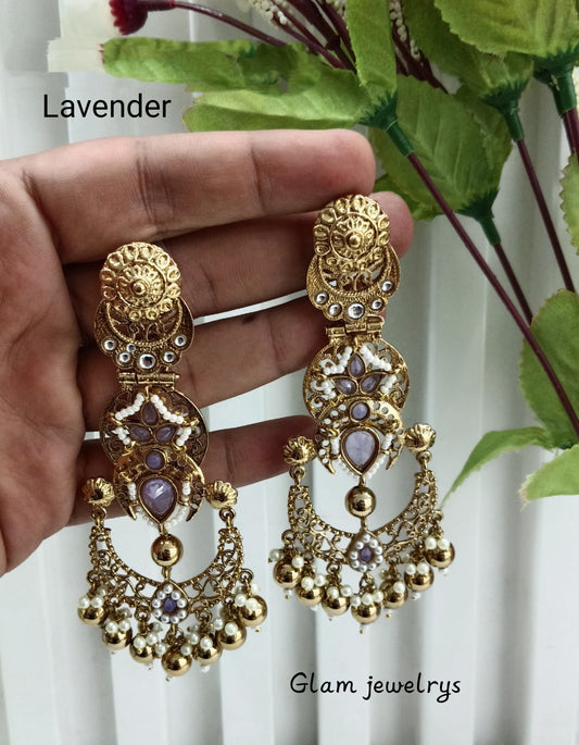 Lavender Kundan Chandbali Indian Bollywood Shon Earrings