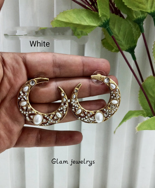 White Kundan Chandbali Indian Bollywood Sukh Earrings