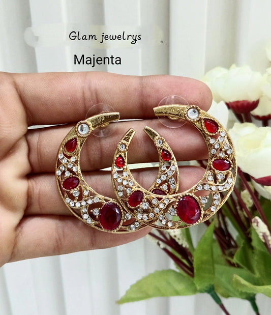 Majenta Kundan Chandbali Indian Bollywood Sukh Earrings
