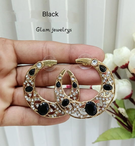 Black Kundan Chandbali Indian Bollywood Sukh Earrings