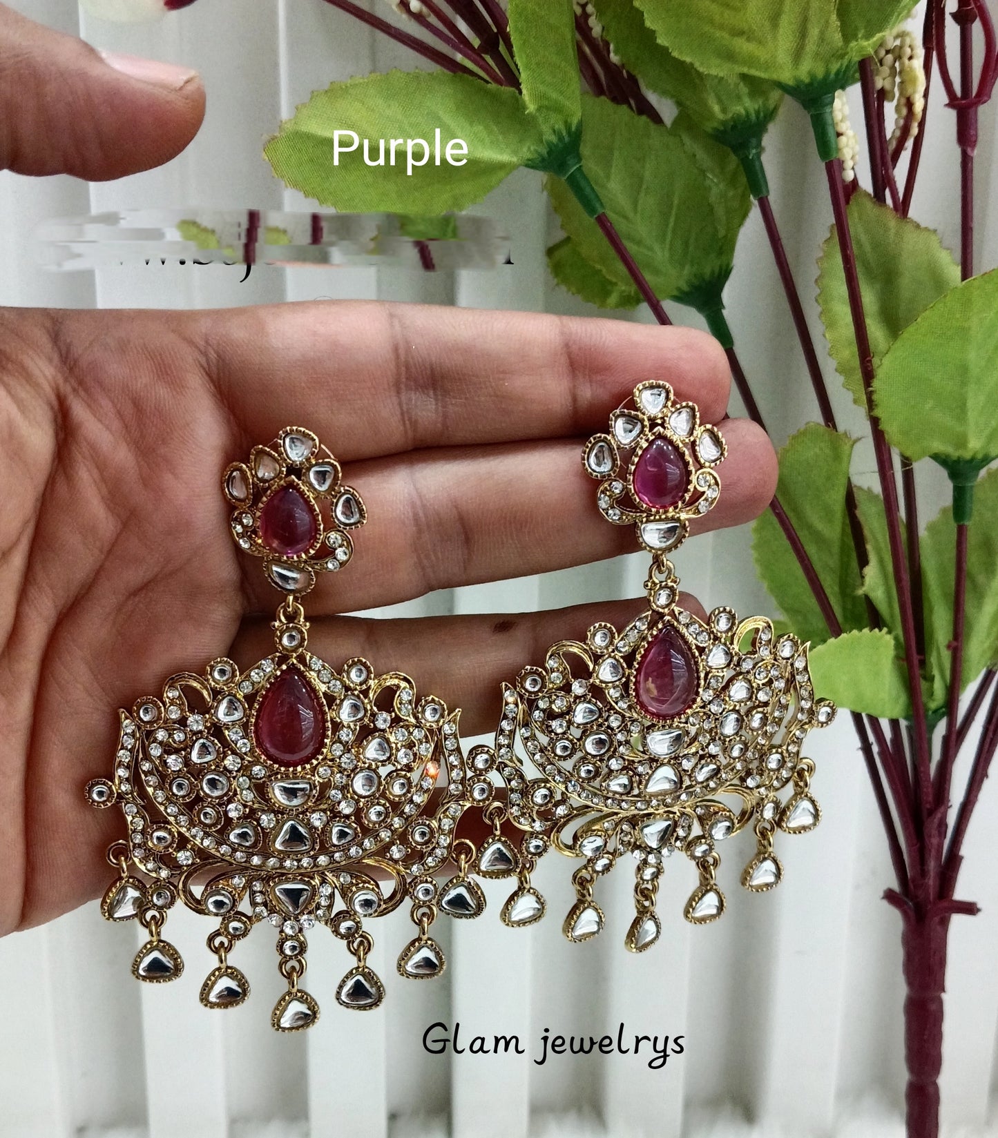 Purple Antique Gold Indian Bollywood Yadav Earrings