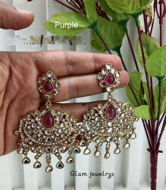 Purple Antique Gold Indian Bollywood Yadav Earrings