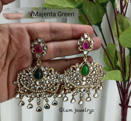 Majenta Green Antique Gold Indian Bollywood Yadav Earrings