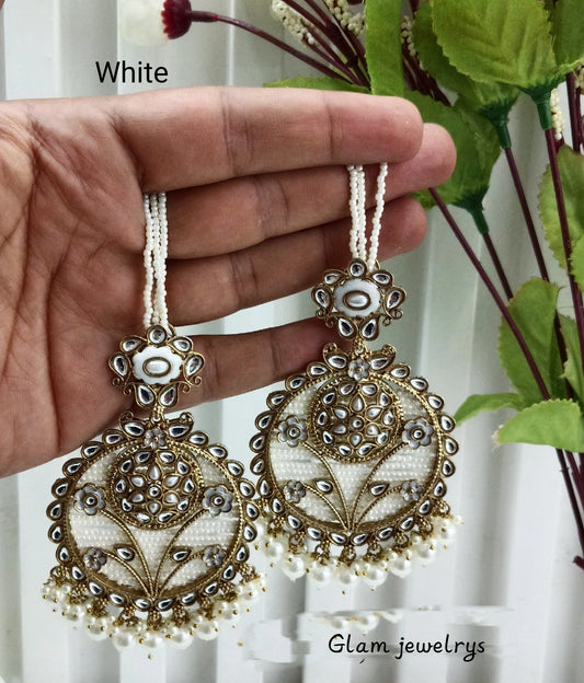 White Kundan Indian Bollywood Pargat Earrings
