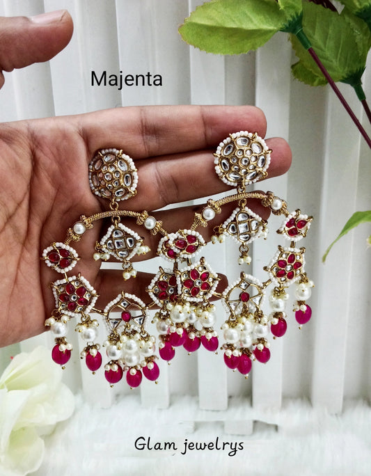 Dark Pink Kundan Bollywood Indian Pargat Earrings