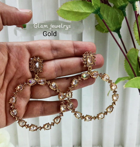 Gold Kundan Indian Bollywood Pargat Earrings