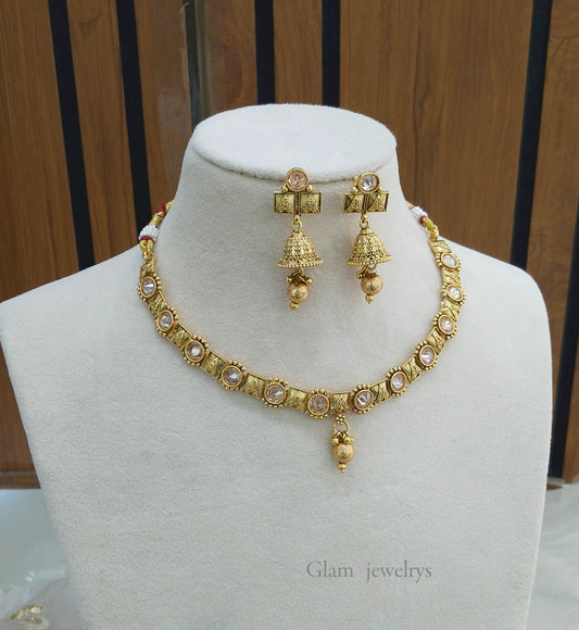 Gold Polki Necklace Indian Jewellery Gandhi Set