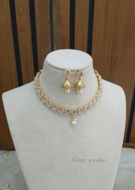 Gold Polki Necklace Indian Jewellery Gandhi Set