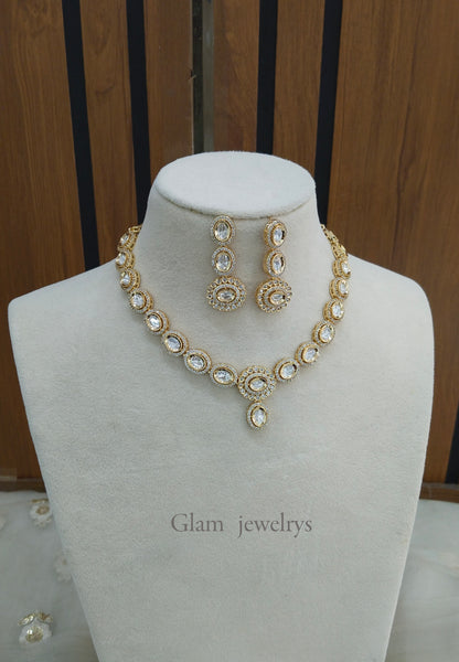 Gold Polki Necklace Indian Jewellery Gandhi Set