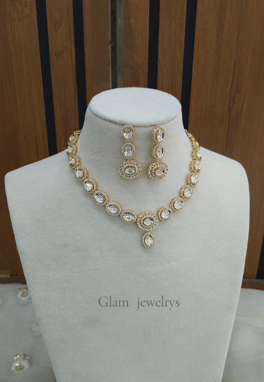 Gold Polki Necklace Indian Jewellery Gandhi Set