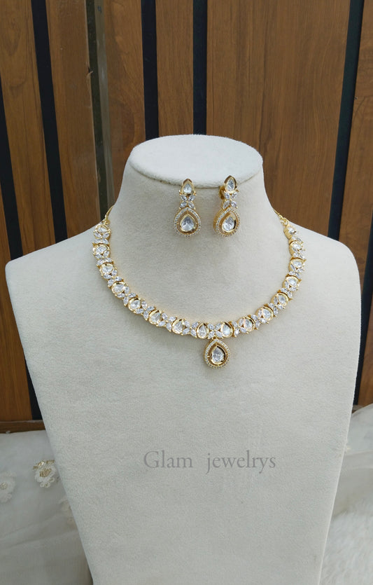 Gold Polki Necklace Indian Jewellery Gandhi Set