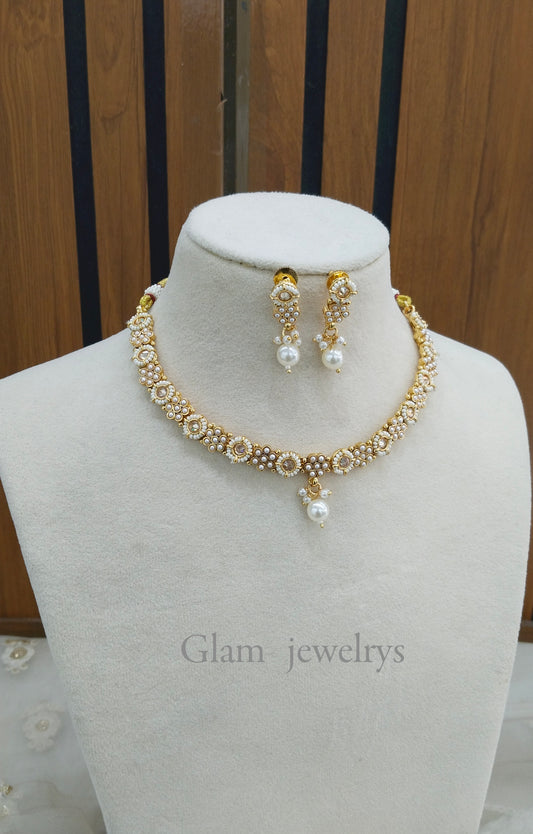Gold Polki Necklace Indian Jewellery Gandhi Set