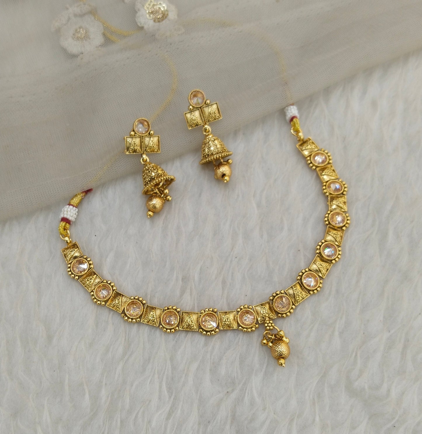 Gold Polki Necklace Indian Jewellery Gandhi Set