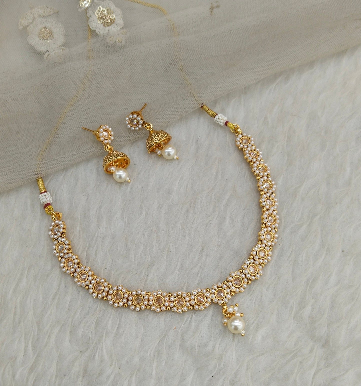 Gold Polki Necklace Indian Jewellery Gandhi Set
