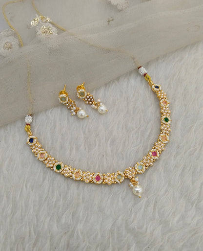 Multi Color Gold Polki Necklace Indian Jewellery Gandhi Set