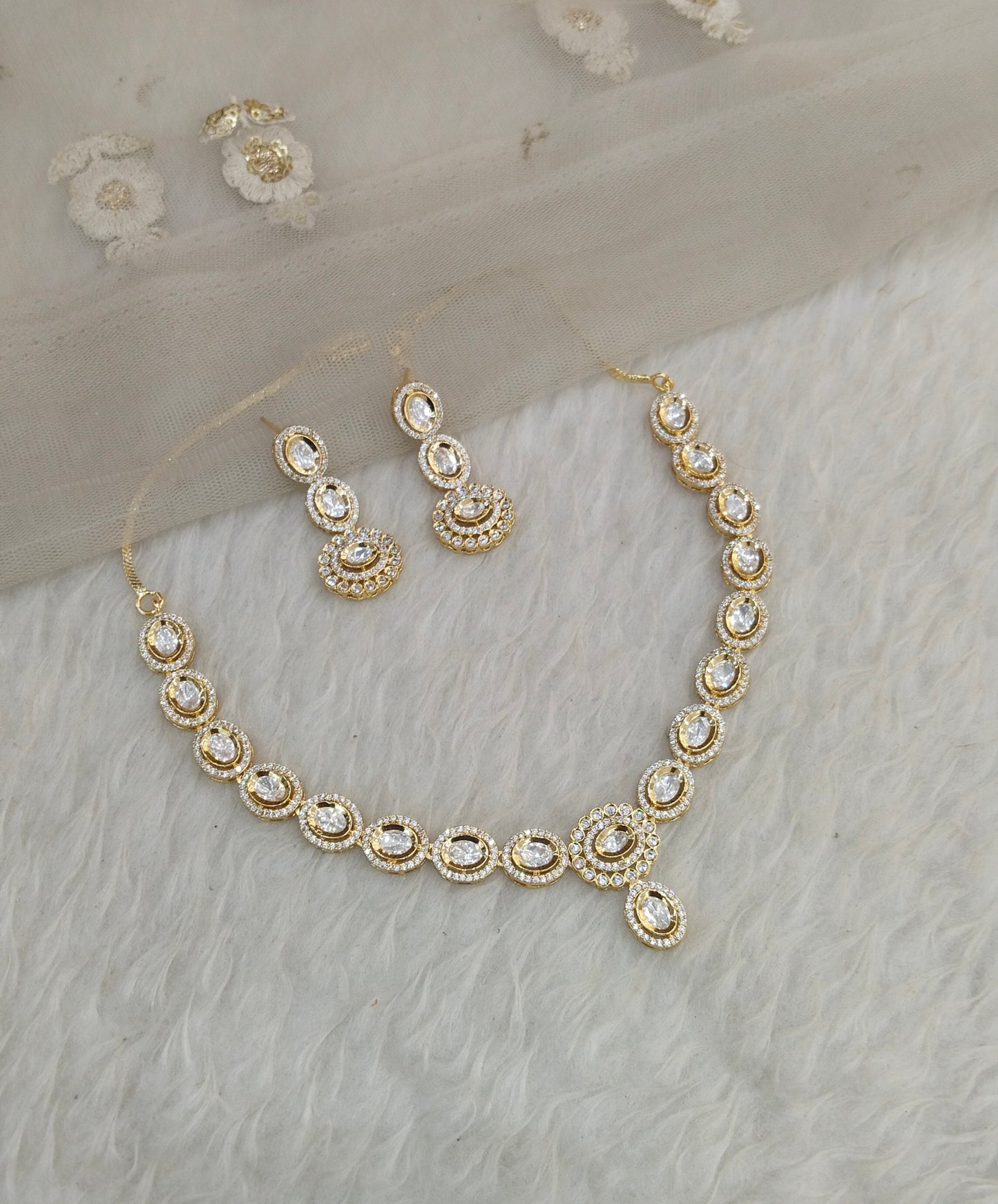 Gold Polki Necklace Indian Jewellery Gandhi Set