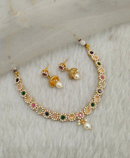 Multi Color Gold Polki Necklace Indian Jewellery Gandhi Set