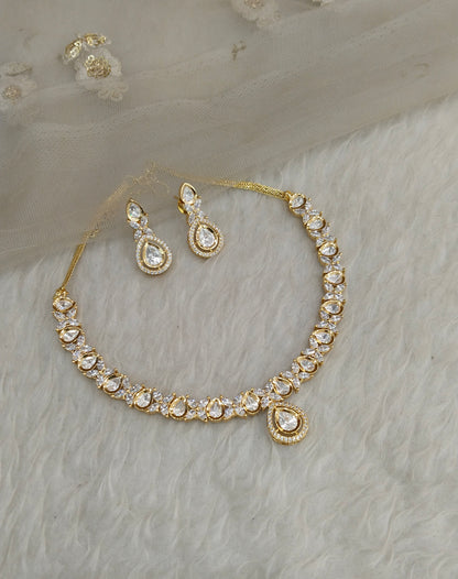 Gold Polki Necklace Indian Jewellery Gandhi Set