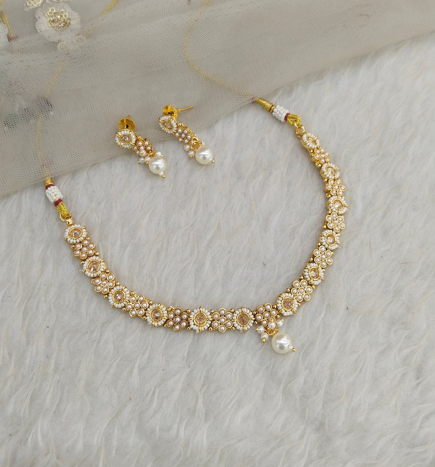 Gold Polki Necklace Indian Jewellery Gandhi Set