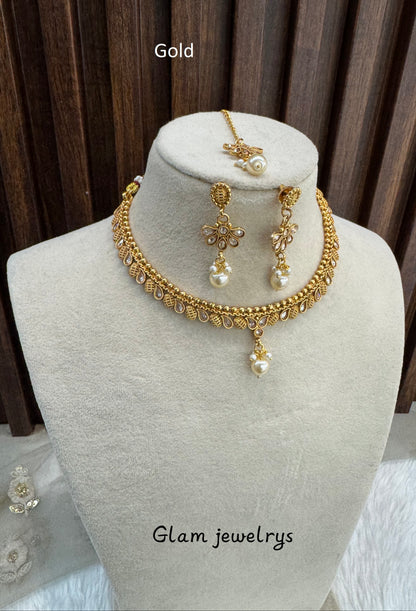 Gold Polki Necklace Indian Jewellery Pawan Set