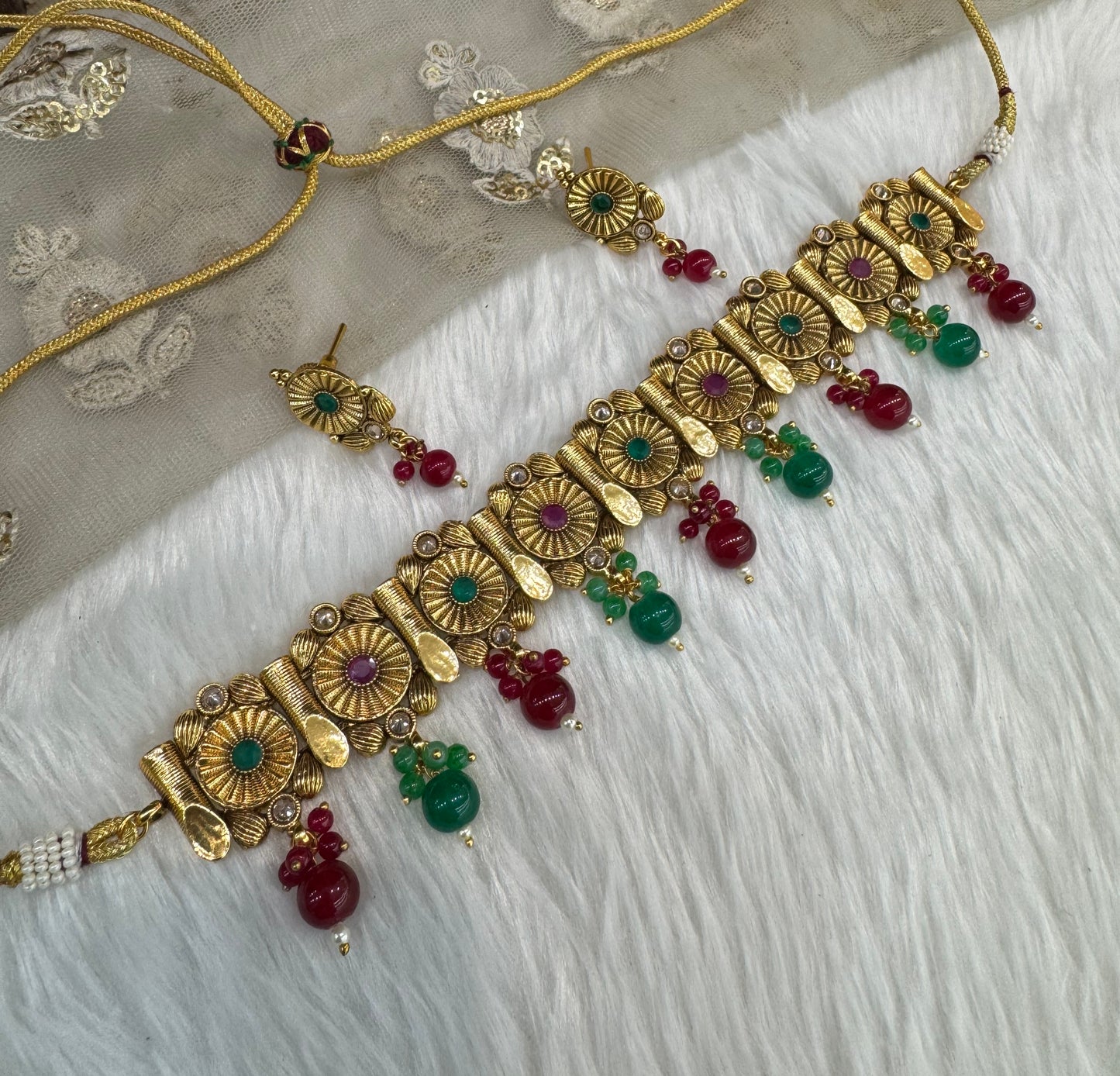 Ruby Green Gold Polki Choker Indian Jewellery Bobo Set