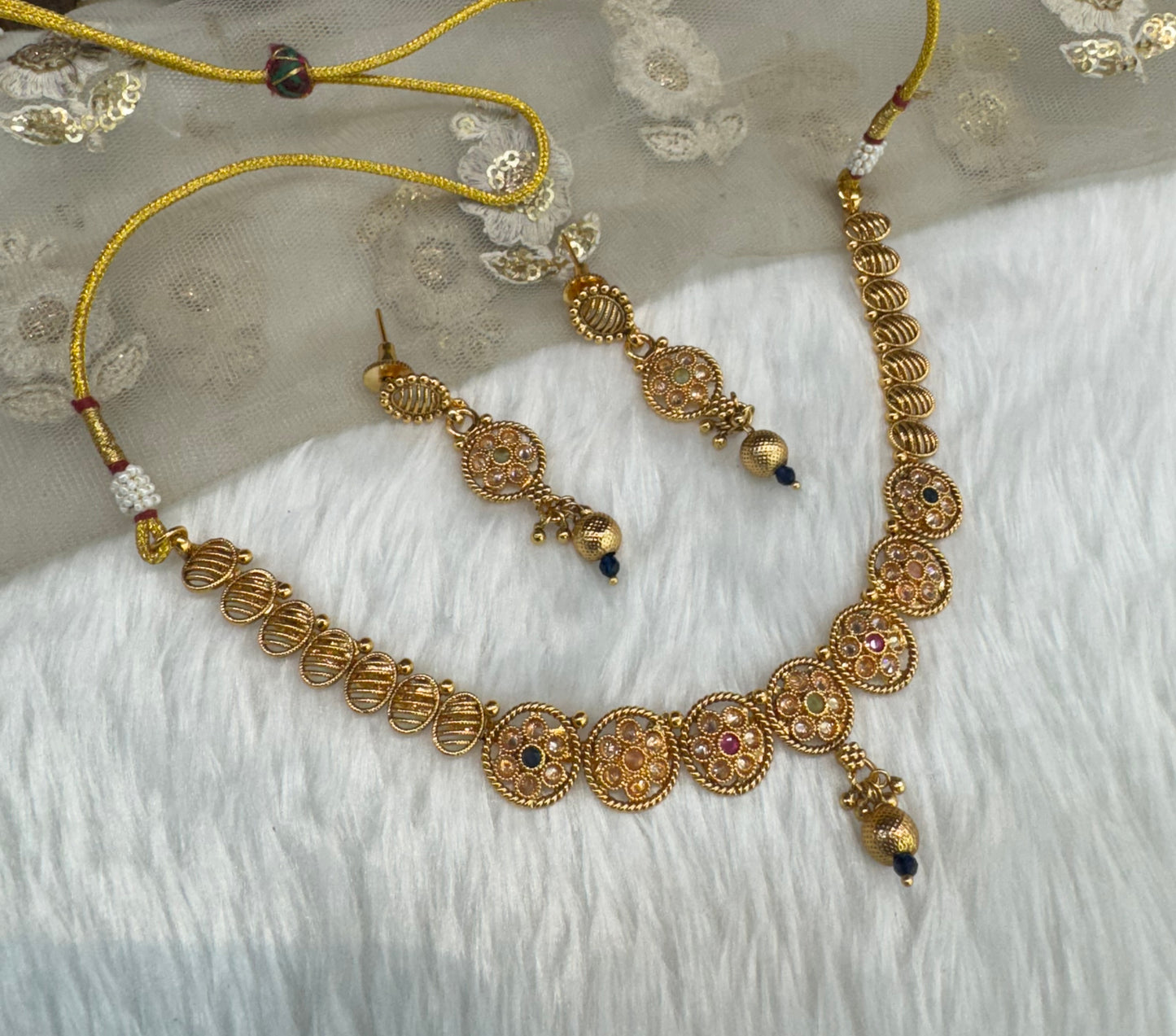 Multi Color Gold Polki Necklace Indian Jewellery Pawan Set