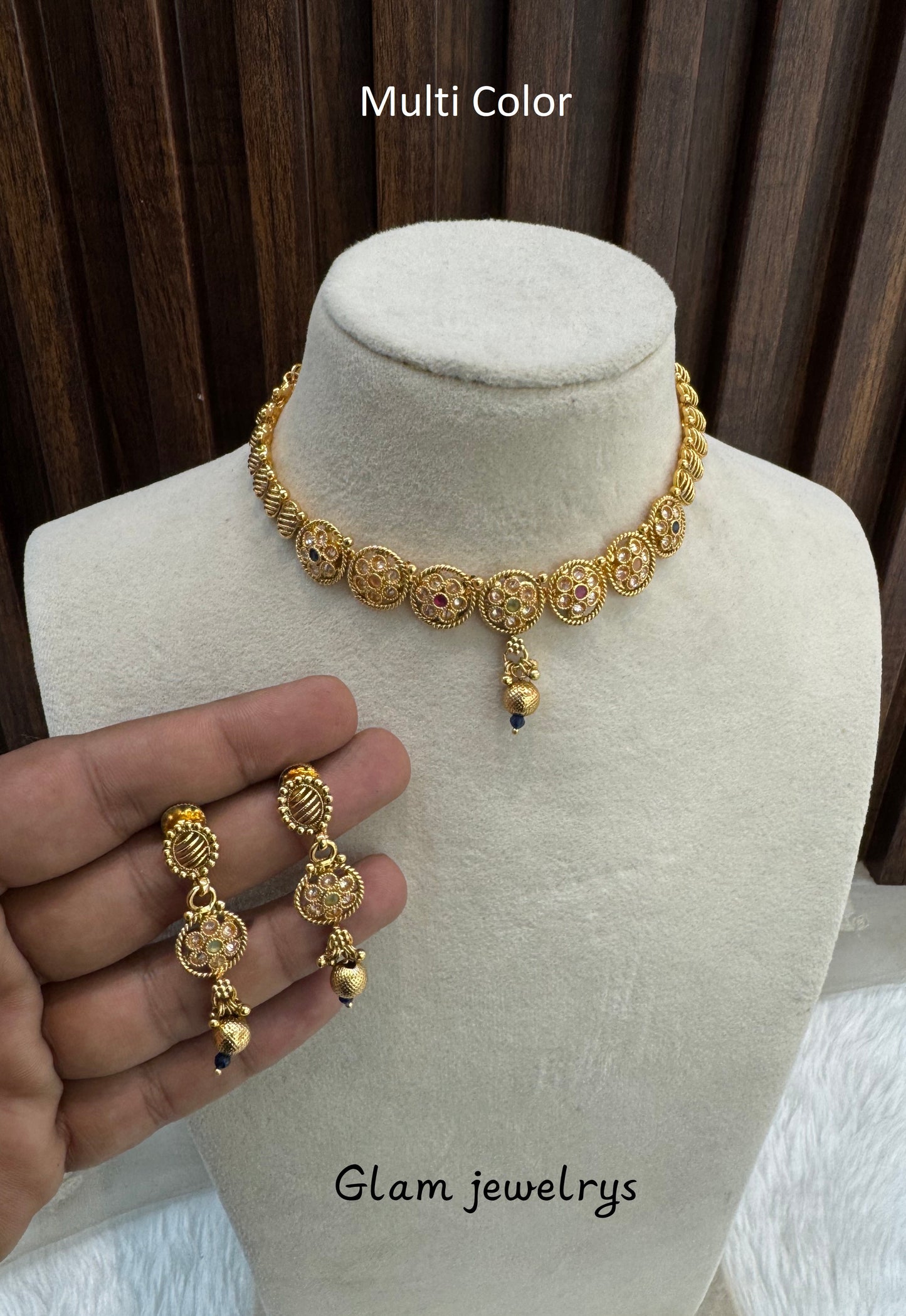 Multi Color Gold Polki Necklace Indian Jewellery Pawan Set