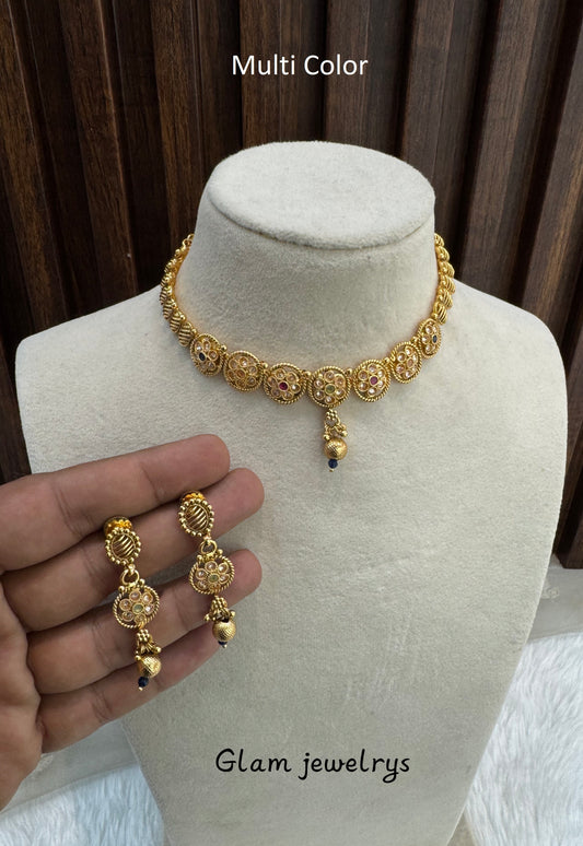 Multi Color Gold Polki Necklace Indian Jewellery Pawan Set