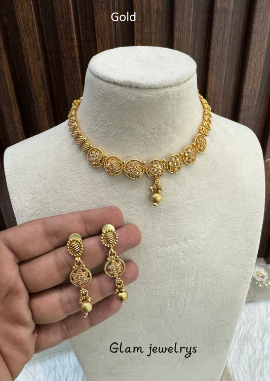 Gold Polki Necklace Indian Jewellery Pawan Set