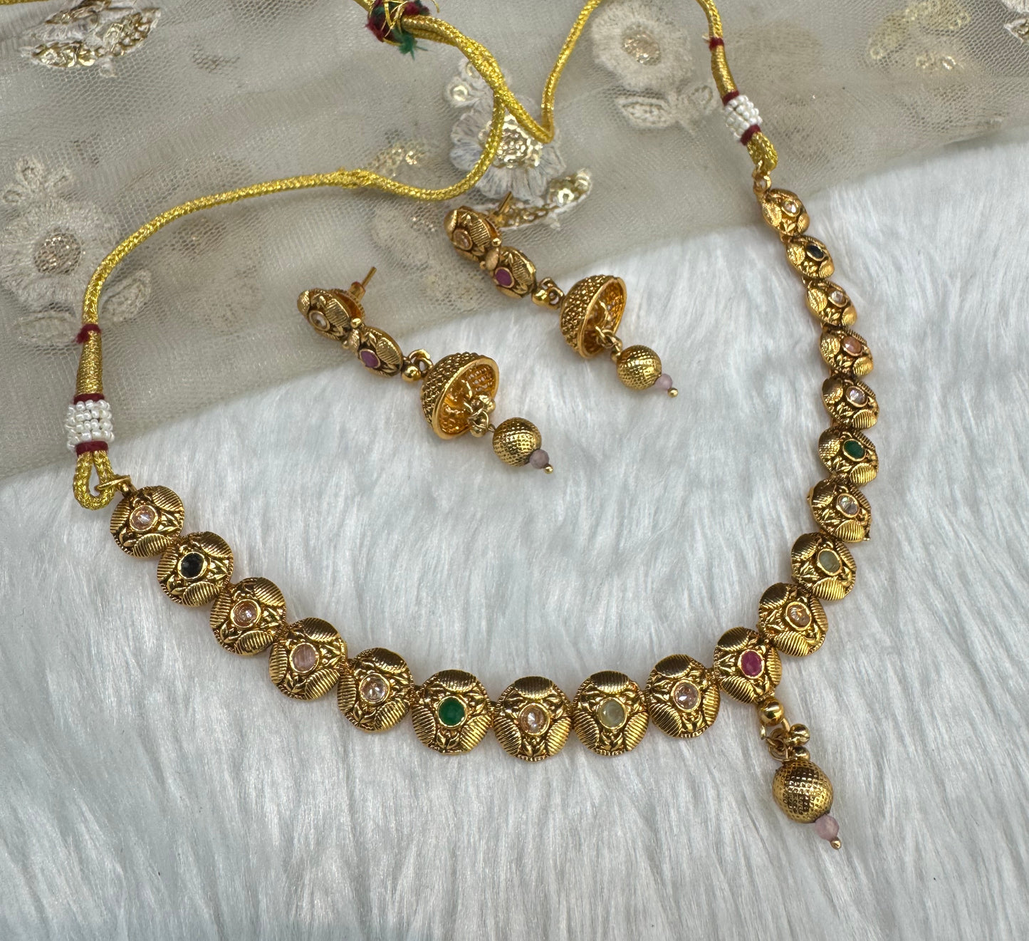 Multi color Gold Polki Necklace Indian Jewellery Pawan Set