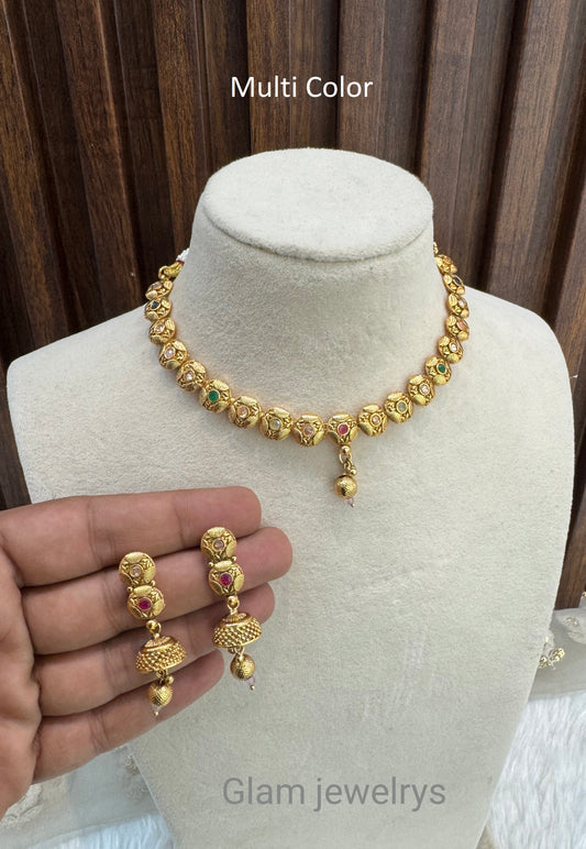 Multi color Gold Polki Necklace Indian Jewellery Pawan Set