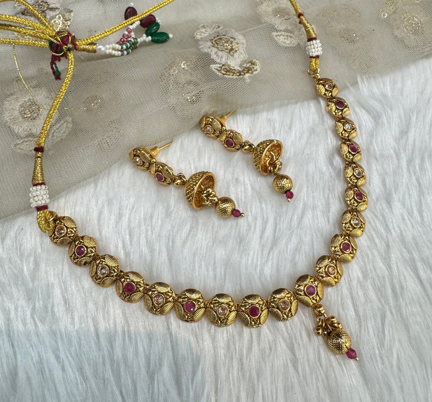 Ruby Gold Polki Necklace Indian Jewellery Pawan Set
