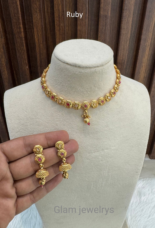 Ruby Gold Polki Necklace Indian Jewellery Pawan Set