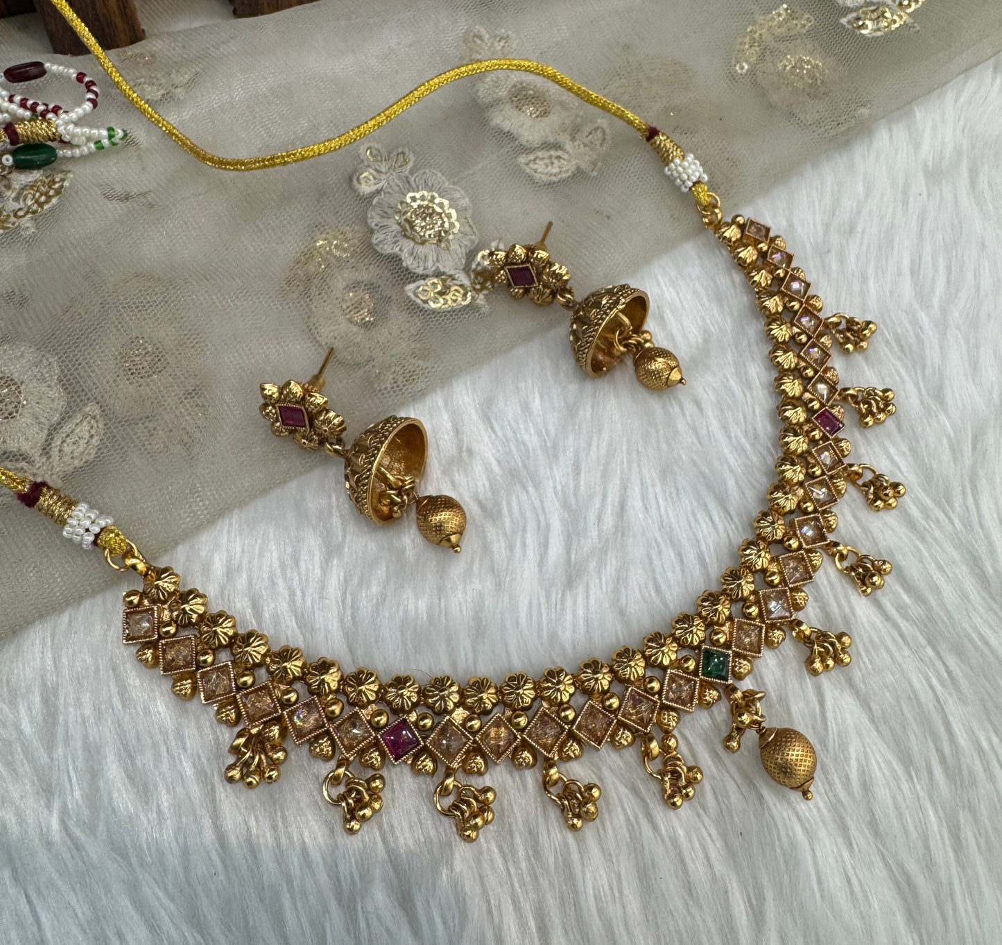 Ruby Green Gold Polki Necklace Indian Jewellery Pawan Set