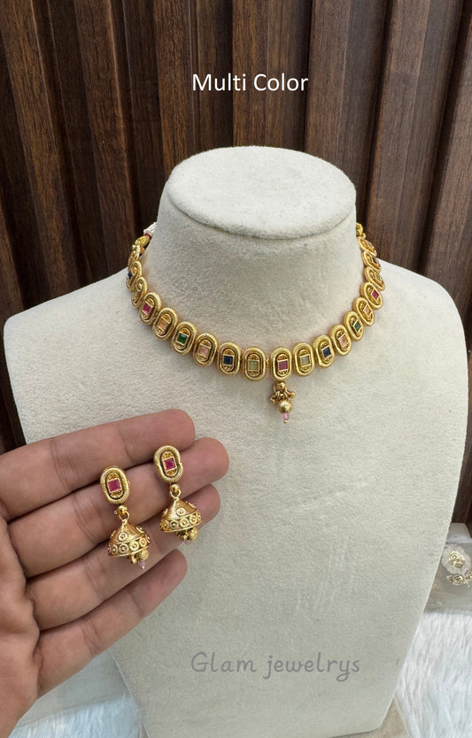 Multi Color Gold Polki Necklace Indian Jewellery Pawan Set