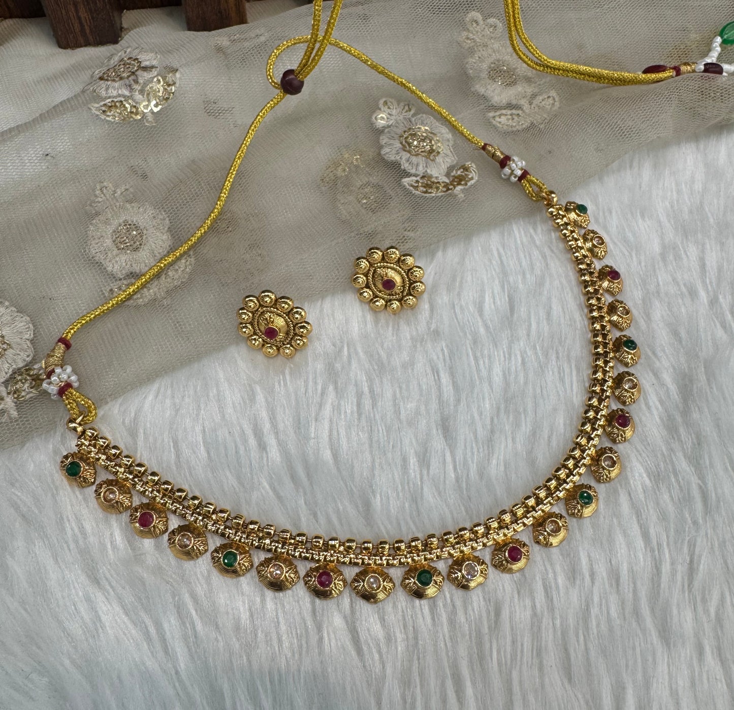 Ruby Green Gold Polki Necklace Indian Jewellery Pawan Set