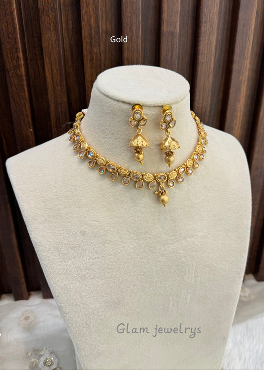 Gold Polki Necklace Indian Jewellery Pawan Set