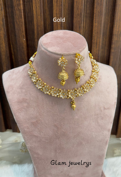 Gold Polki Necklace Indian Jewellery Pawan Set