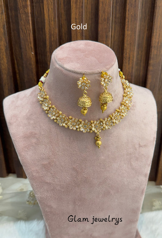 Gold Polki Necklace Indian Jewellery Pawan Set