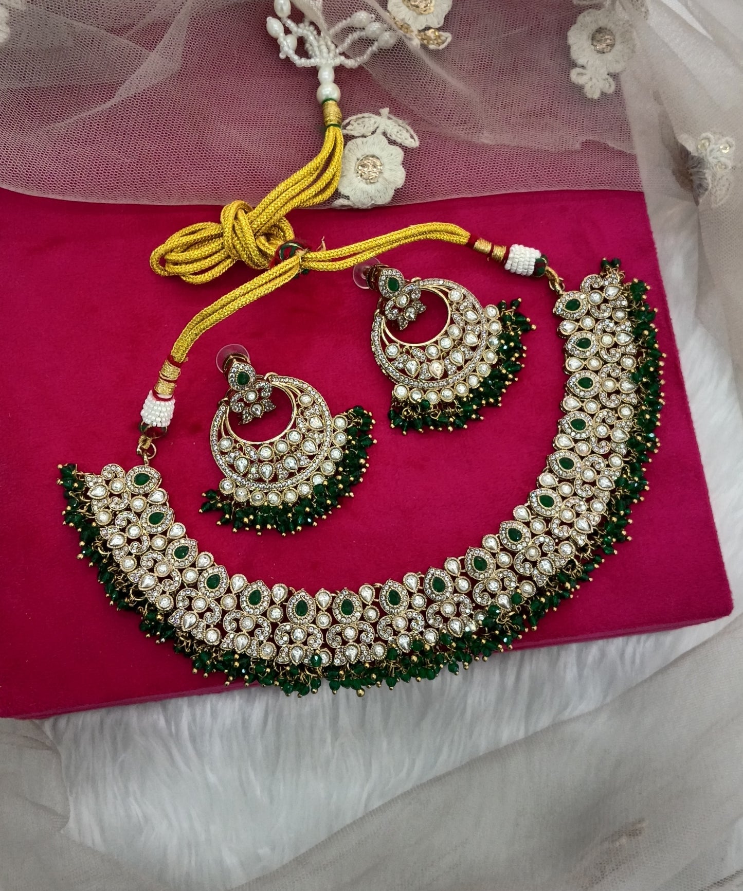 Green Antique Gold Kundan Necklace indian Jewellery Jot Set