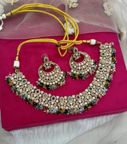Multi Color Antique Gold Kundan Necklace indian Jewellery Jot Set