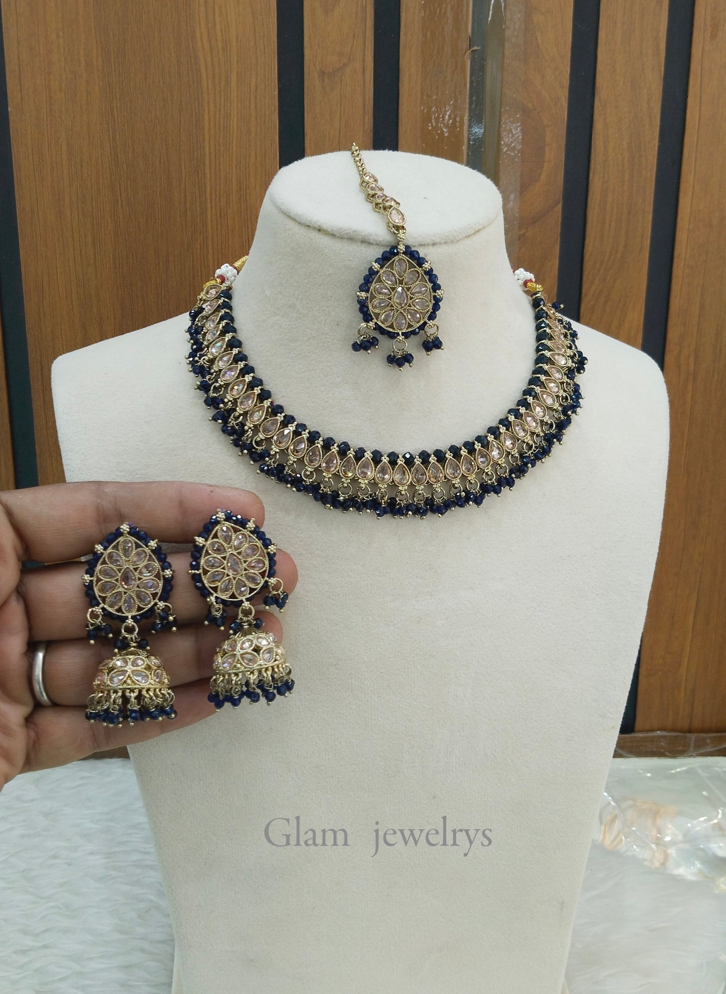 Blue Antique Gold Necklace Indian Jewellery Anmol Set