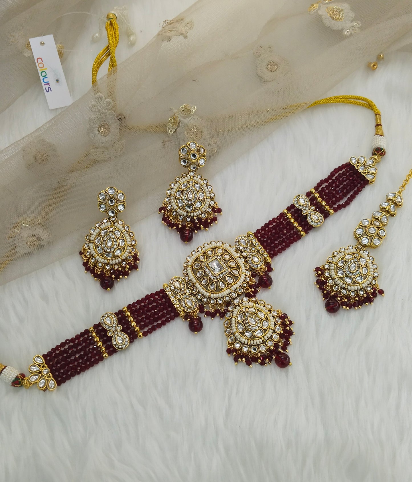 Maroon Choker Kundan Indian Jewellery Lavani Set