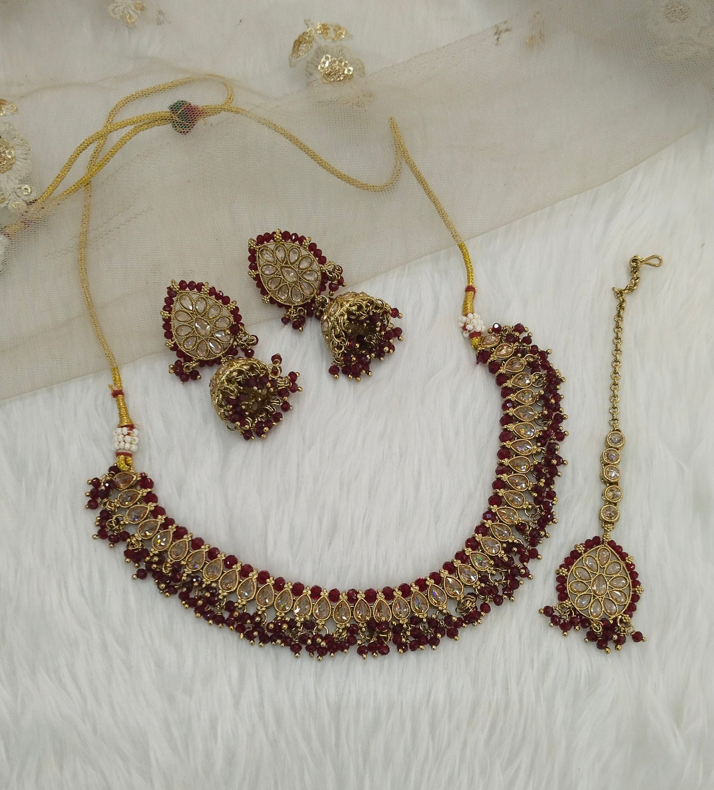 Maroon Antique Gold Necklace Indian Jewellery Anmol Set
